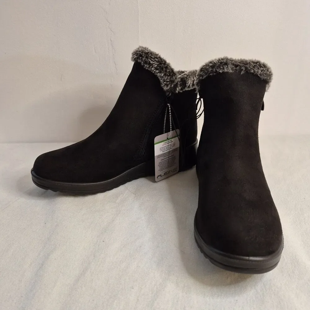 Flexus by Spring Step Womens Elsinore Booties Size 9B Microsuede Faux Fur Black